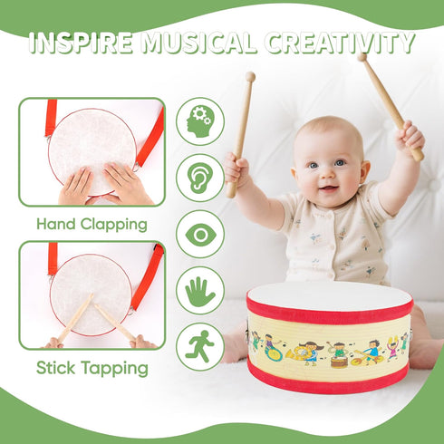 Set 3-5, Kids Drum with Adjustable Strap: Toddler Musical Instrument for Ages Wearable Drum Kit with Drumsticks