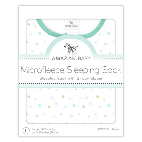 Amazing Baby Microfleece Sleeping Sack, Wearable Blanket with 2-Way Zipper, Playful Dots, SeaCrystal, Small 0-6 Month