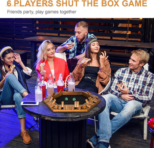 1-6 24 BIVOMON Players Shut The Box Dice Game, Wooden Board Table Math Game for Kids Adult with Dice, Close The Box