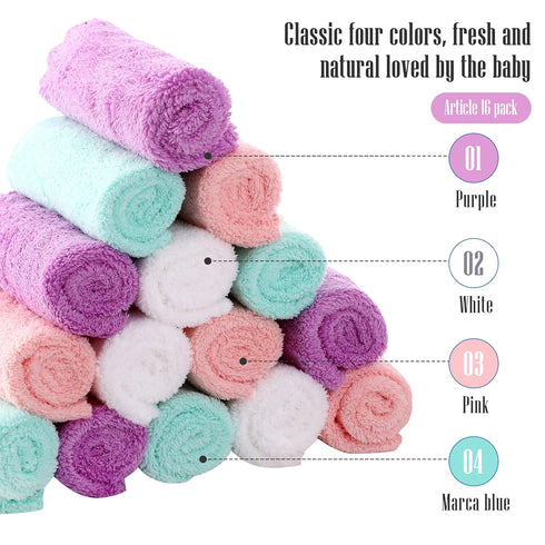 Cute Castle 16 Pack 9" 9", White+Pink+Purple+Frozen Ultra-Soft Baby Washcloths, - by Gentle on Sensitive Skin for Face