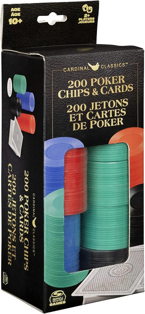 Cardinal Classics 200 Poker Chips Set with Playing Cards Deck, Dealer Button, Texas Hold ‘Em Casino Game for Ages 10+