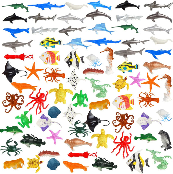 80 Pieces Sea Creatures Toys for Kids, Assorted Vinyl Plastic Ocean Animals for Party Favors and Educational Goodie Bags