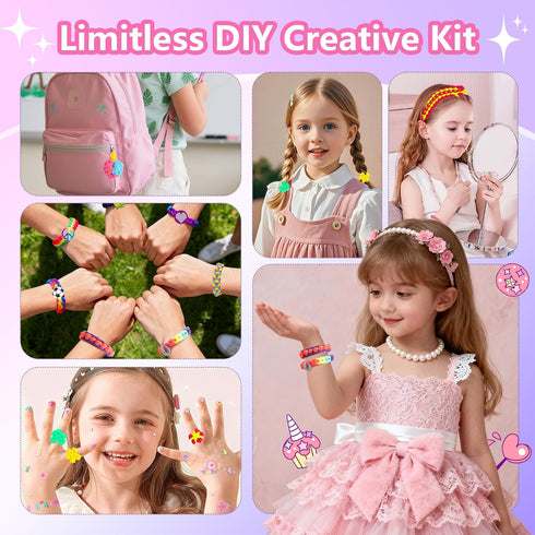 8-12, 1200 6 7 8 9 10 11 12 13 Bracelet Making Kit Gift for Girls Ages Colorful Elastic Cloth Rubber Loom Bands Weaving