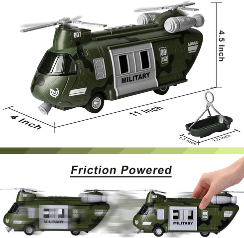 Set JOYIN Military Vehicles Toy of Friction Powered Transport Helicopter with Light and Sound Siren, and Soldier Army