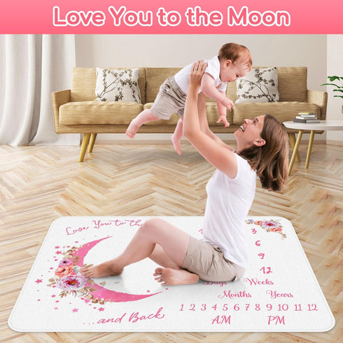Baby Monthly Milestone Blanket, 51”L x 40”W, Thicker Extra Soft Flannel, Best Photography for Newborn Baby Girl (Pink