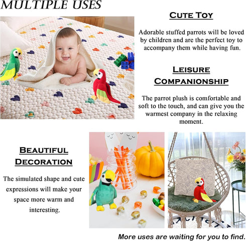 2PCS Cute Parrot Stuffed Animal Plush Bird Toy, 7.9" Doll Gifts for Girls Boys