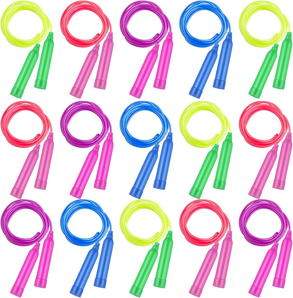 Elcoho 15 Pack Colorful Kids Jump Rope Set, Adjustable Plastic Skipping Ropes, Great Outdoor Party Favor