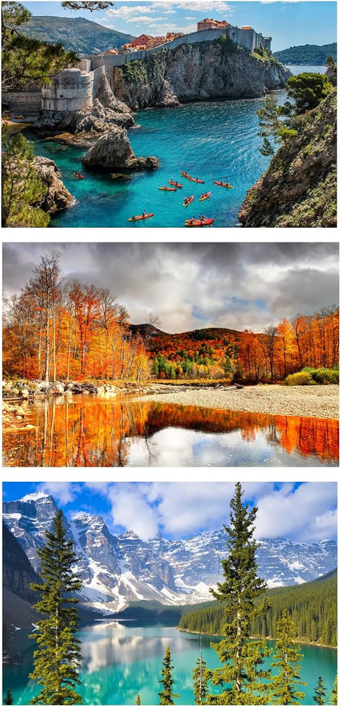 MISITU Mini Puzzles for Adults, 150 Pieces Small Jigsaw Puzzles, Challenging Travel Games, Pack of 3 Forest Lake Puzzles