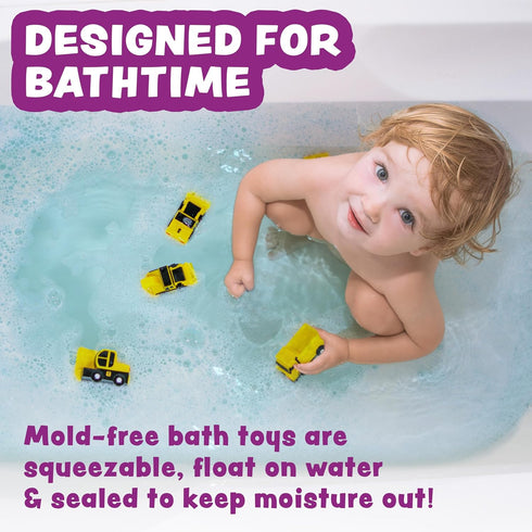 6 Pack Tub Works Construction Trucks Mold Free Bath Toys, | Sealed, No Hole Bath Toys Design Keeps Moisture Out | Soft