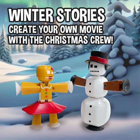 Pack 7 Zing StikBot Christmas Crew Festive Themed Poseable Action Figures with Holiday Accessories, Stop Motion