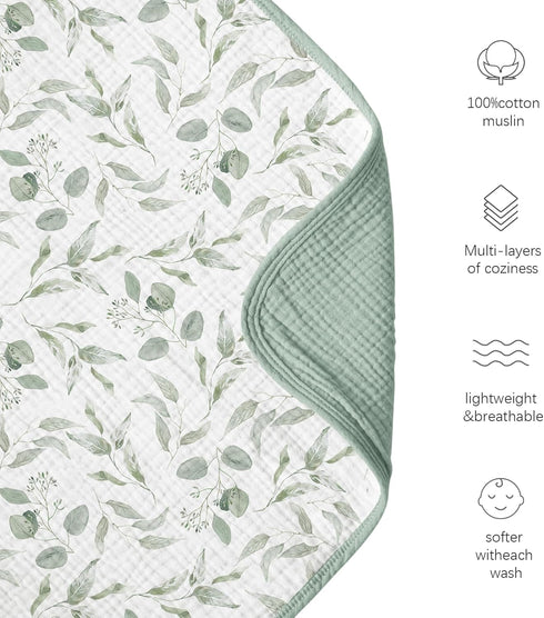 100% 40"x36" Konssy Muslin Baby Blankets for Girls Boys, Cotton Crib Blanket for Infant Toddler, Super Soft
