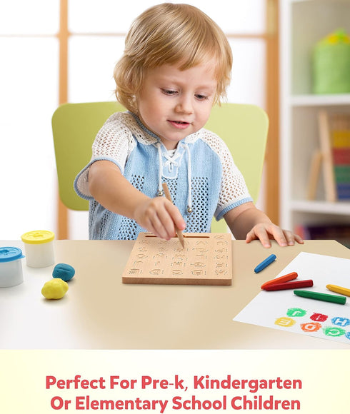 3 4 5 Coogam Wooden Letters Practicing Board, Double-Sided Alphabet Tracing Tool Learning to Write ABC Educational Toy