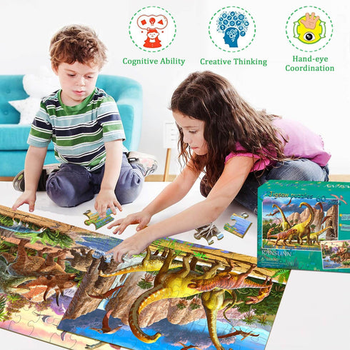 Dinosaur Puzzles for Kids Ages 4-8, 2 Packs 60 Pieces Jigsaw Puzzle for Toddler Learning Toys