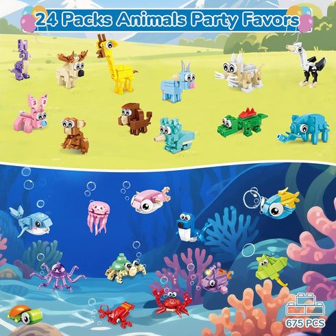 Bklved 24 Packs Sets 6-12 Easter Party Favors for Kids, Mini Animal Building Block Toy for Prefilled Easter Eggs