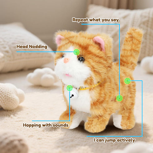 Toddlers,7" Easfan Walking Plush Kitty Toy Stuffed Animal Electric Interactive Talking Musical Plush Toy Grey Cat Leash