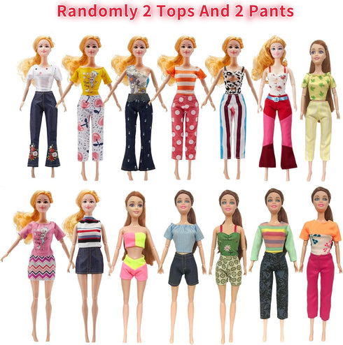 13 Pcs Doll Clothes and Accessories for 11.5 Inch Girl Dolls, Including Dresses, Tops, Pants, and Pajamas