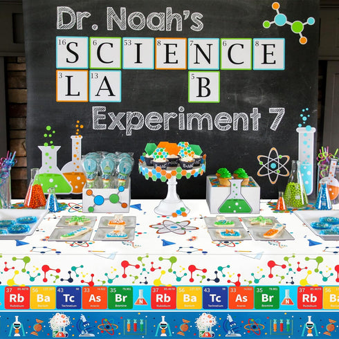 PHOGARY Science Tablecloths 3 PCS Plastic Laboratory Party Table Covers for Kids Birthday Science Party, 51 x 86 Inches