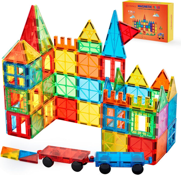 Gemmicc Magnetic Tiles, Deluxe 136 PCS Building Blocks Magnet Toys for Kids,3D