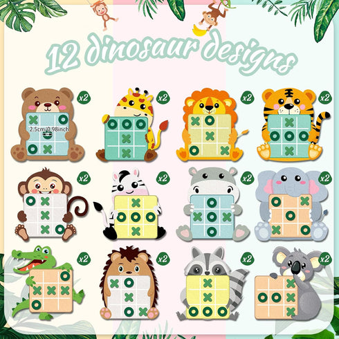 Capoda 24 Pack Jungle Animals Safari Theme Party Favors, Tic Tac Toe Strategic Board Game with Storage Bags