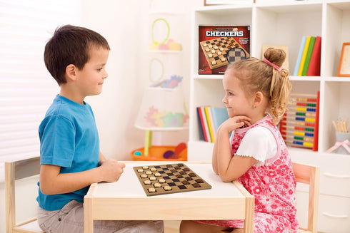 The Dreidel Company Classic Wooden Board Games, Great for Prizes, 10" (Wooden Checkers)