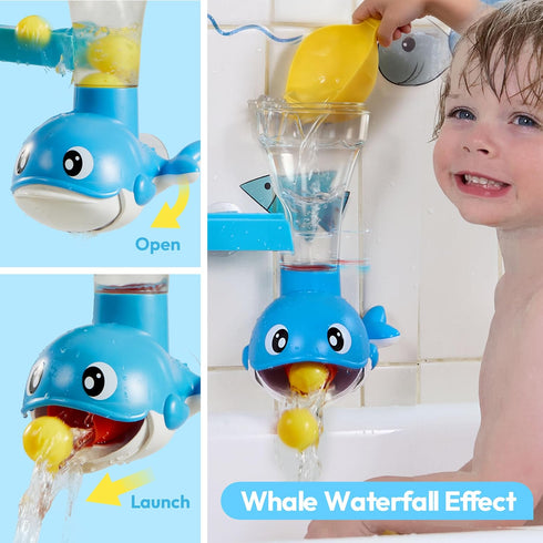 lalalark 7-in-1 Set 3-5 Bath Toys for Kids, Shower Bathtub Toy with Crab, Whale, Rotating Fish & Slide Track