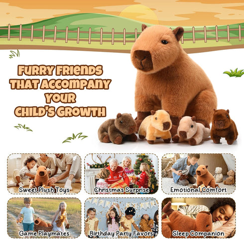 Hollowfly 5 Mommy 4 Pcs Capybara Stuffed Animals Capybara Plush Gift for Stuffed Kids with Cute Babies Inside Soft
