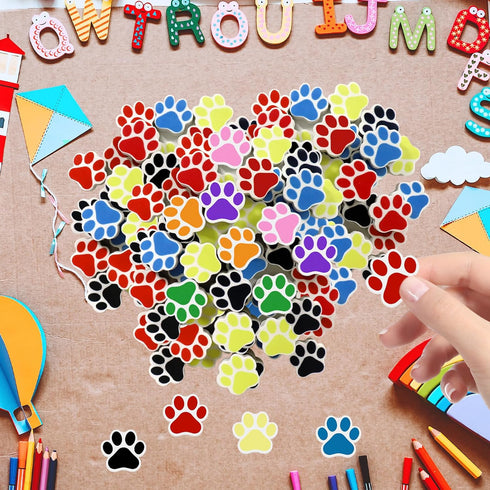 48 Pcs Paw Erasers, 8 Colors, Dog Birthday Party Favors, Cat Party Gifts, Welcome Back to School Supplies