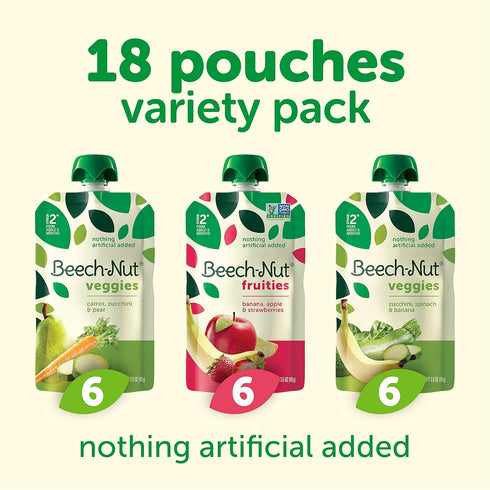Pack, 3.5oz, 18ct Beech-Nut Baby Food Pouches Veggies & Fruities Variety