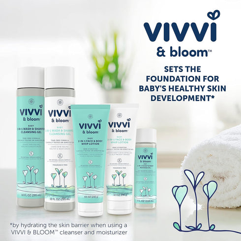 VIVVI & BLOOM 2-in-1 Baby Lotion, Face and Body, Hypoallergenic, Fragrance Free, 8.5 oz