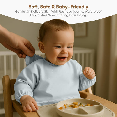CHILDLIKE BEHAVIOR Baby Smock Bib - Waterproof Travel Buddy, Mess-Proof Feeding - Long Sleeves, Gentle Closure