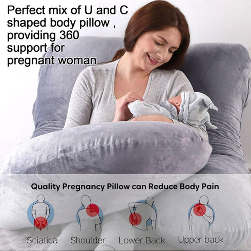 Eccn U-Shaped Full Body Pillow for Adults, Maternity Pregnancy Pillow with Washable Velvet Cover, Ergonomic Support