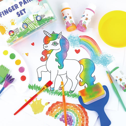 Set 3+ Early Learning Kids Paint Washable Finger Paint with Assorted Painting Brushes Sponges Portable Case for Kids