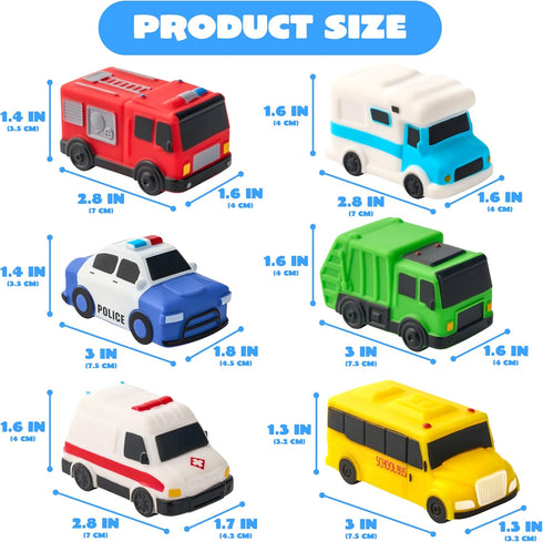 6 JOYIN Pcs Car Bath Toys, No-Hole Sealed Bathtub Toys for Kids, Soft & Non-Toxic Water Vehicles, Squeezable & Floating