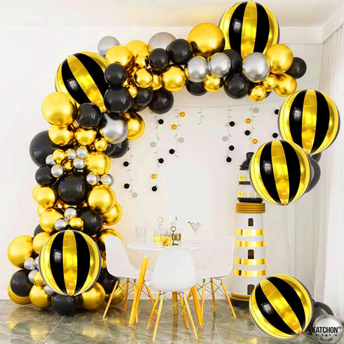 KatchOn Big 22 Inch Black and Gold Balloons, Pack of 6 for New Years Decorations 2025, Disco Party Decor