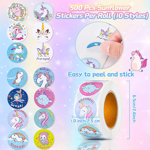 1000 Pieces Cute Unicorn Stickers Roll - Self Adhesive Labels for Easter Unicorn Themed Party Favor, Scrapbooking