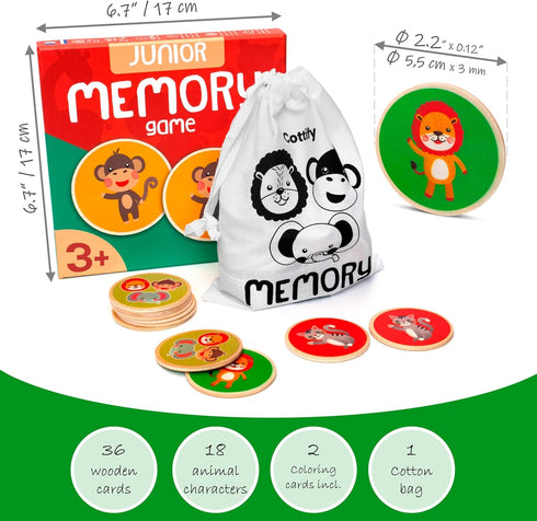 Montessori-Inspired Wooden Matching Game for Toddlers 2-4 Years, 36 Card Set with Carry Bag
