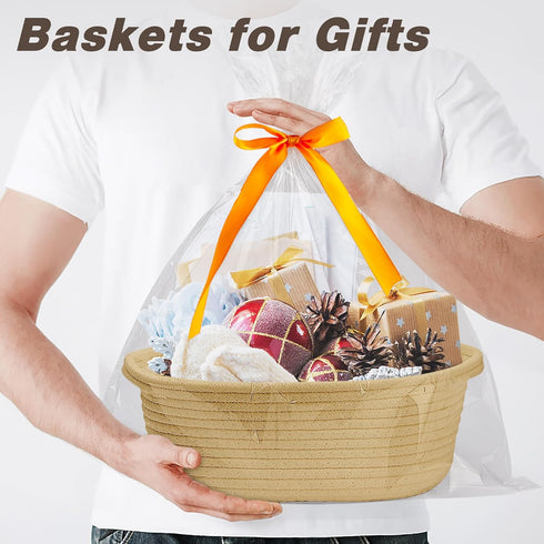 Pro Goleem Small Woven Basket with Gift Bags, Durable 12"X 8" X 5" Rope Basket for Storage, Baby Toy Basket with Handles