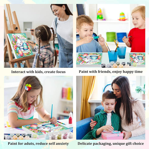 Aestalrcus 8-12, 8 8 Inch Easter Paint by Numbers Kit for Kids with Frame, Easter Bunny Paint by Numbers for Kids Ages