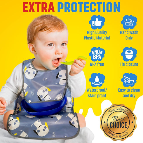 Plastic Bib - Easiest Bib to Clean, No Washer/Dryer or Scrubbing Needed, 1T-3T