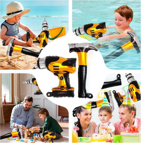 12 Pcs 18 Inch Hammer Drill Balloons Set, Construction Party Decorations for Father's Day Birthday