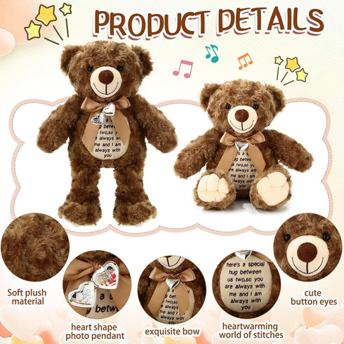 12 Inch Set Silipull Bear Stuffed Animals with Voice Recorder Photo Pendant Cute Soft Plush Bear Messages Playback