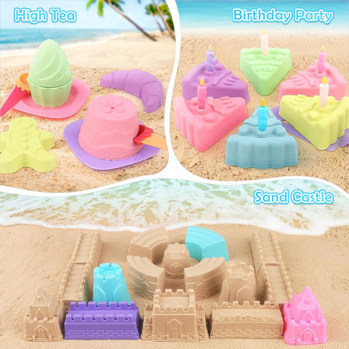 Set 3-10, 2 Pack Set Dreamon Collapsible Beach Toys for Kids Collapsible Sand Bucket with Beach Molds and Mesh Bag