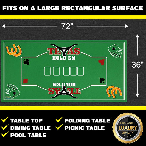 36 72 2-in-1 Gamie Double Sided Felt Casino Mat, x for Blackjack & Texas Holdem Poker, Texas Holdem Poker Mat