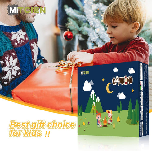 Set, MITCIEN Camping Toys Play Pretend Campfire, Play Food for Kids with Oil Lantern, Pretend Fruits Vegetables