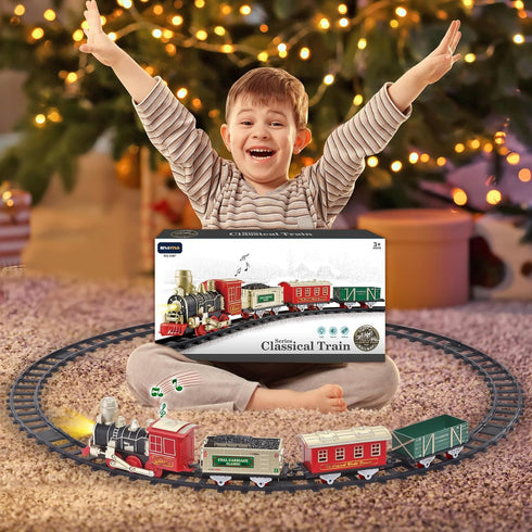 Set 3-8 Classic Electric Train for Toddlers Battery Operated Push-Button Train with Lights & Sounds, No Remote