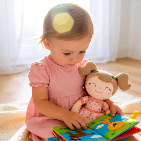 Plush Cherry Girl Doll - Soft Pink Baby Gift with Adorable Gift Bag