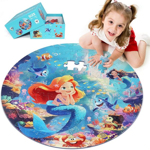 Puzzles for Kids Ages 4-8, 70 Pieces Mermaid Floor Jigsaw Puzzle for Toddler Girls, Educational Birthday Gift