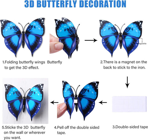 LiveGallery 72 PCS Removable 3D DIY Beautiful Butterfly Wall Decals Blue Butterflies Art Decor for Kids Bedroom