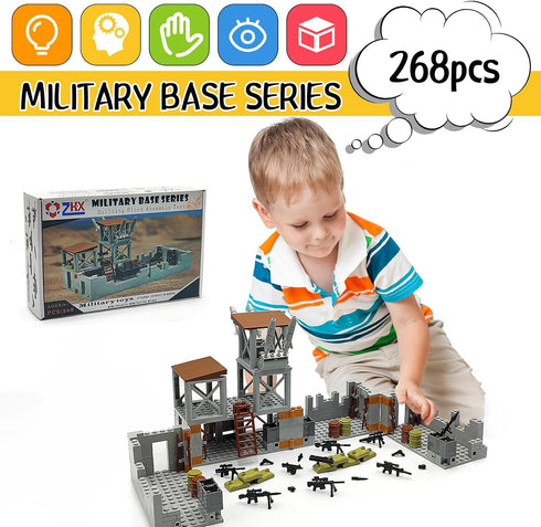 ZHX Set 8 10 12 14 Military Base Building Brick for Army Minifigure War Accessories, Defence Base Guard Tower Guns