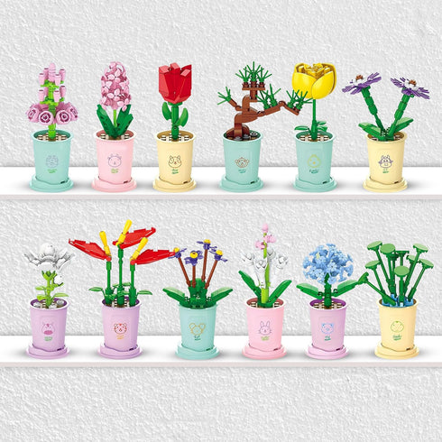 12 Pack Set Liberty Imports Mini Flower Botanical Building Block Collection, Creative Flower Plant Toy for Kids, Home